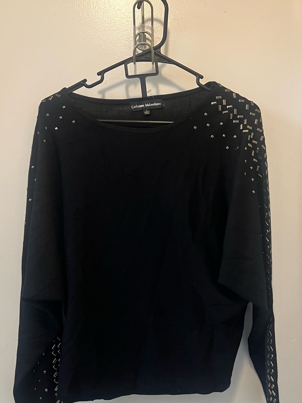 Catherine Malandrino Black Long Sleeve Top with Metallic Studs